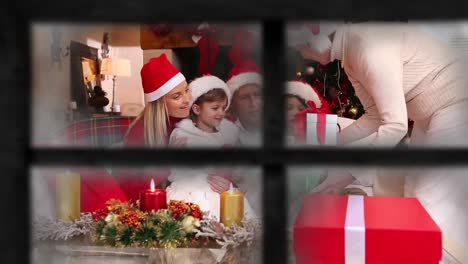 familia en navidad vista a través de la ventana