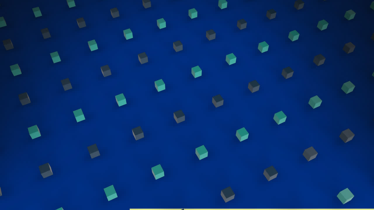 Animation of rows of cubes pattern over rectangles on blue background