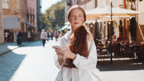 tourist traveler girl child using looking smartphone search a way on map in mobile navigator app