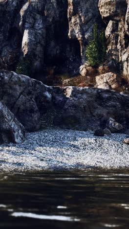 a mountain river with rocky banks