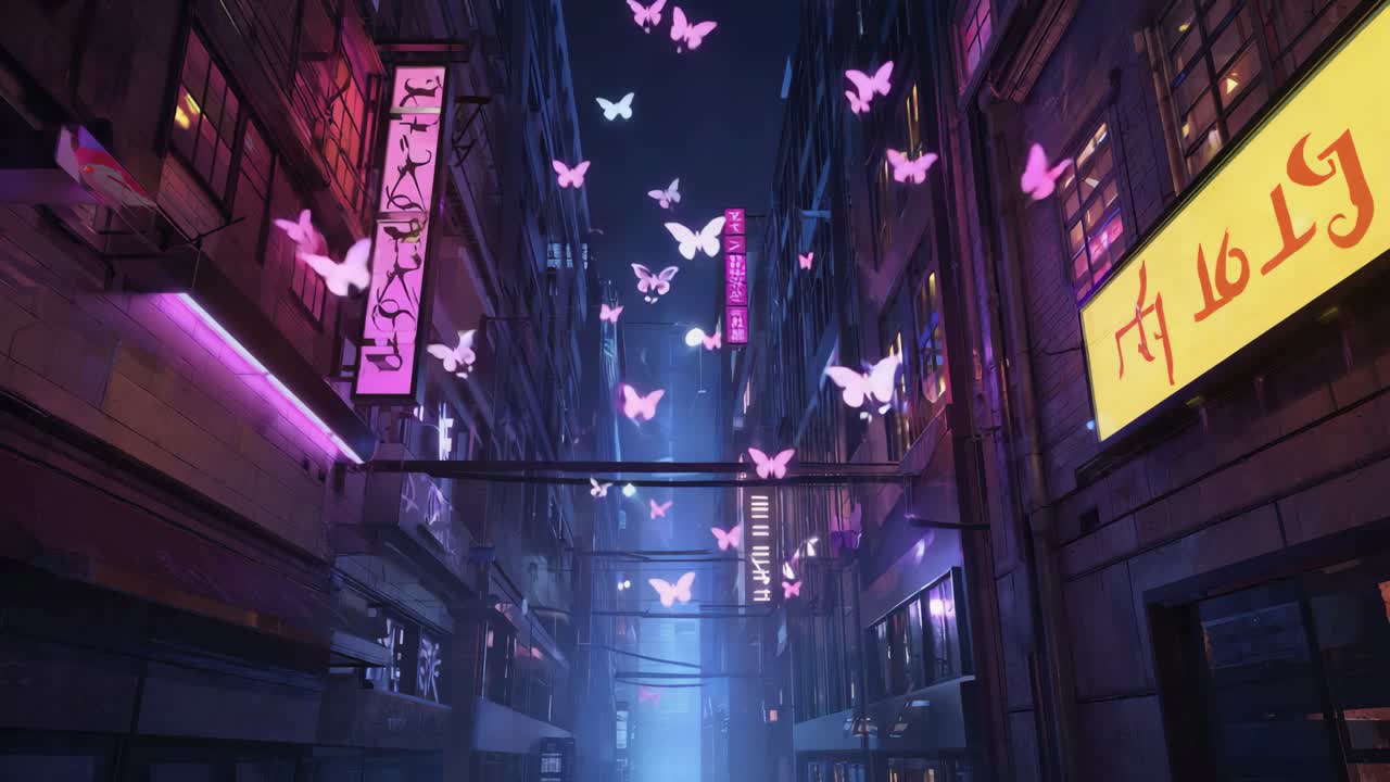 Paesaggio urbano con farfalle