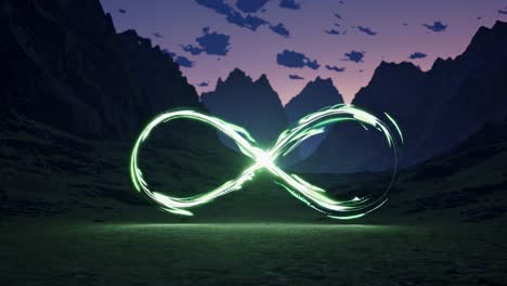 infinity symbol in a mountainous landscape