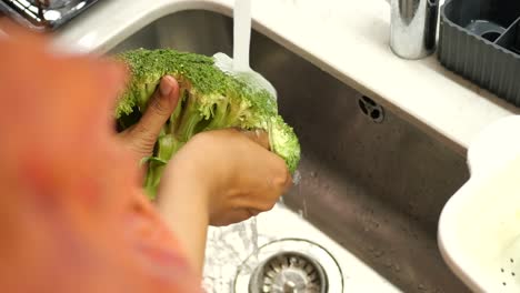 lavado y preparación de brócoli fresco para cocinar