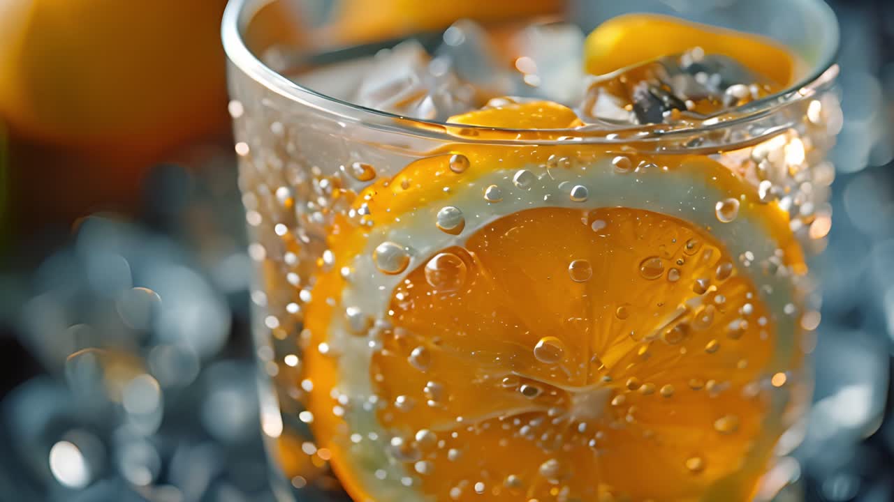 Refreshing Citrus Drink with Ice and Bubbles