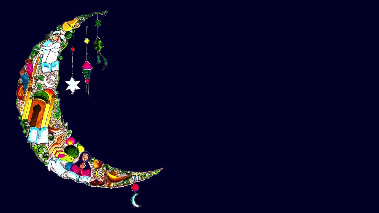 acuarela luna y símbolos islámicos, fondo de ramadán islámico con luna y lanternas, fondo de ramadán islámica con luna y linternas. símbolo del ayuno, iftar, sahoor, eid, ritual y tradiciones islámicas, fondo de la marina