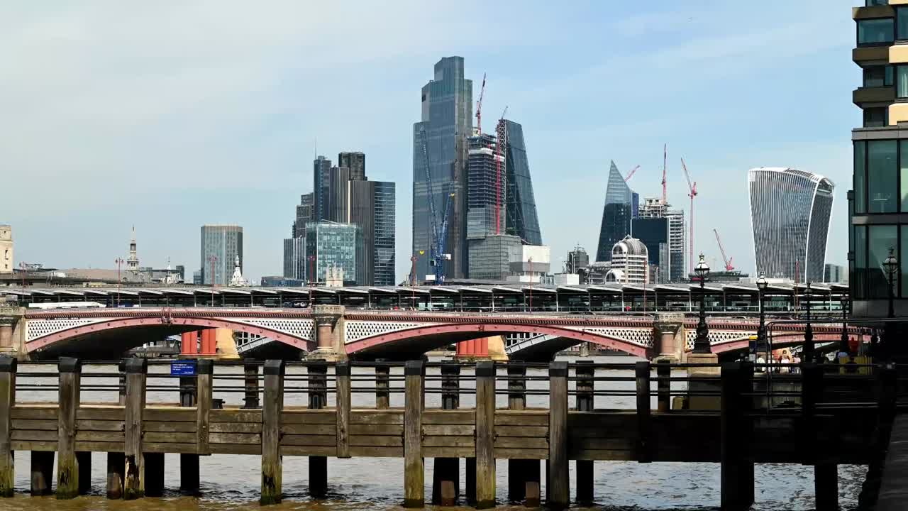 Time-Lapse of the City of London from by OXO near the Thames, London, United Kingdom
