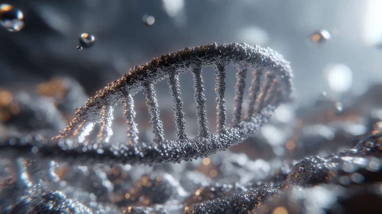 An Intricate Exploration of DNA Structures Illuminated by Light and Water Droplets, Capturing the Fascinating Interplay of Nature and Science