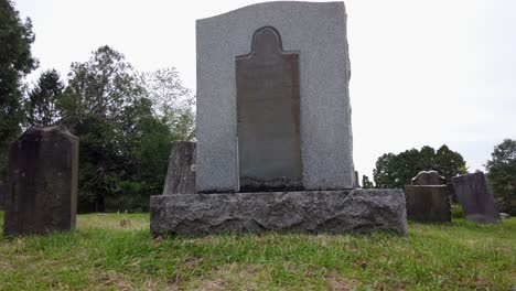 Low-angle-moving-dolly-shot-of-the-headstone-of-Alvin-smith-infant-son-of-Joseph-and-Emma-Smith-Grave-Sites-for-the-early-history-of-Mormonism-in-Susquehanna,-Pennsylvania