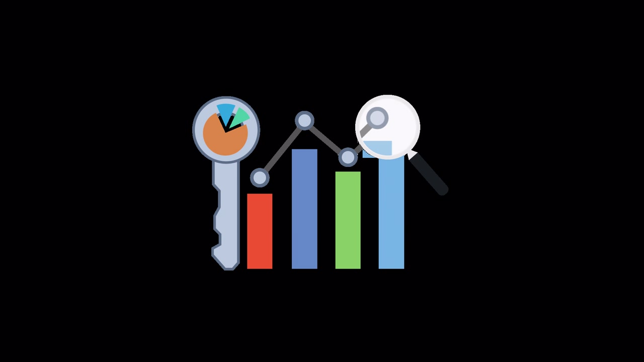 Animated Key and Magnifying Glass Analyzing Data Chart
