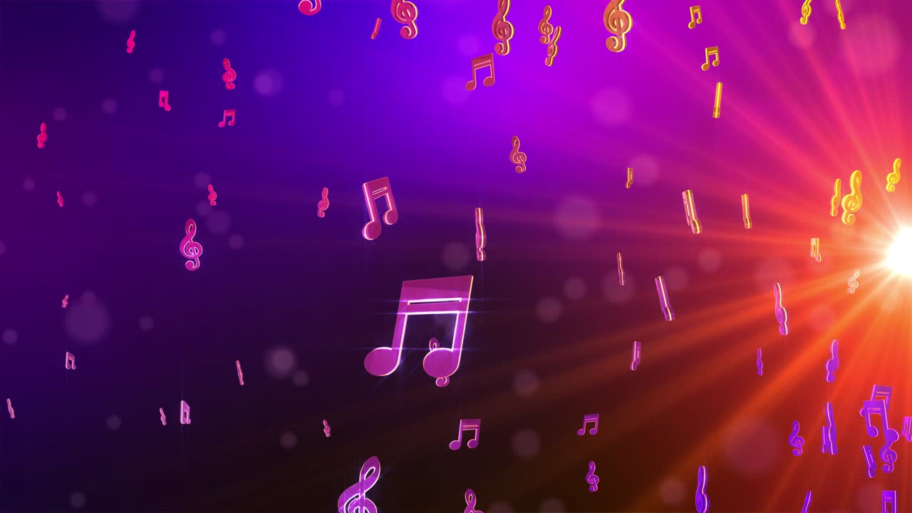 3d new motion golden musical notes with rays for music videos led screens night clubs concerts