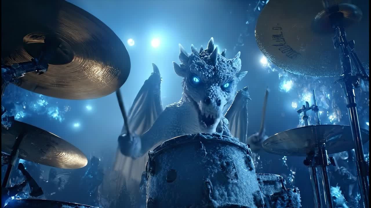Dragon playing drums