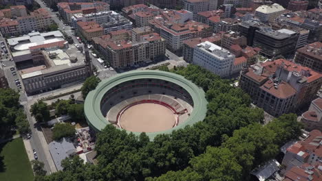 aerial view of bull ring arena venue in spanish city of pamplona spain