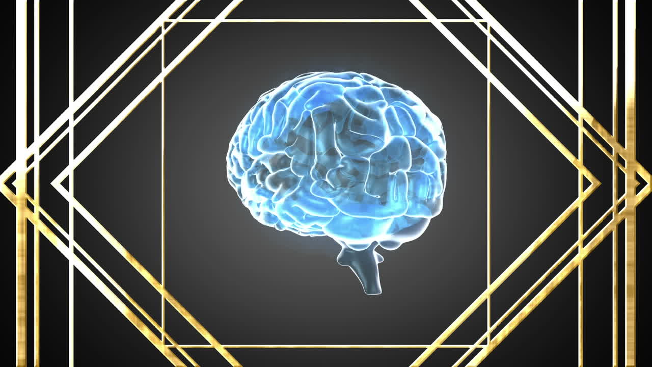 animación del cerebro humano digital en formas geométricas contra un fondo abstracto.