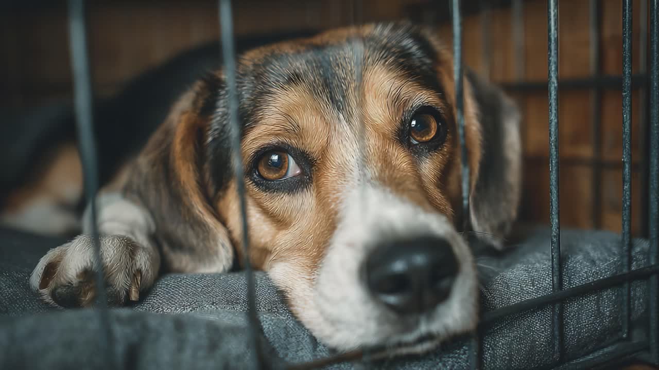 A Beagle's Sad Eyes: The Emotional Journey of a Dog in Its Cage, Longing for Love and Freedom Before Finding a Forever Home
