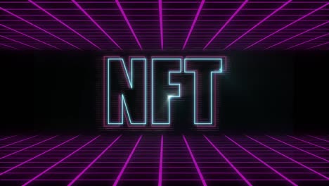 animación de nft sobre líneas púrpuras y espacio digital negro