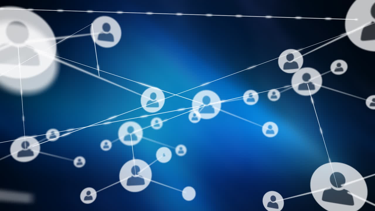 animación de la red de conexiones con los iconos de las personas sobre fondo azul