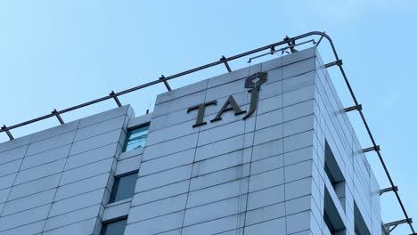 low angle shot of hotel taj during evening in kolkata, india.