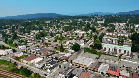 fly over mission city in the lower mainland, british columbia, canada