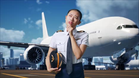 mujer piloto en uniforme en el aeropuerto