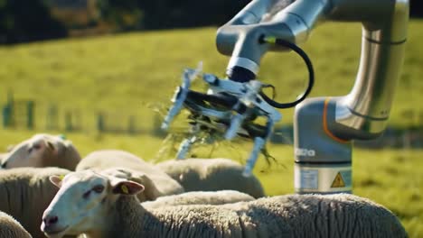innovative robotic farming: an automated system feeding sheep with precision and efficiency in a green pasture environment