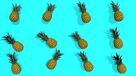 patrón colorido con frutas de piña - elementos 3d, 4k loopabless bucle aislado, perfecto para la composición digital