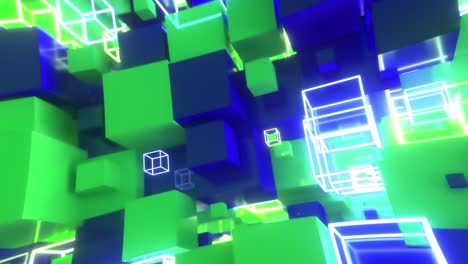 movimiento abstracto de cubos coloridos con cubos brillantes de neón. bucle sin costuras animación 4k