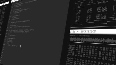 animación del procesamiento de datos en pantallas de computadora grises