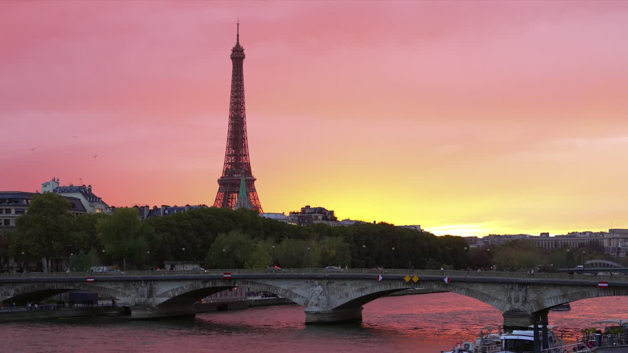 Colorful Sunset In Paris with the seine river in sight
