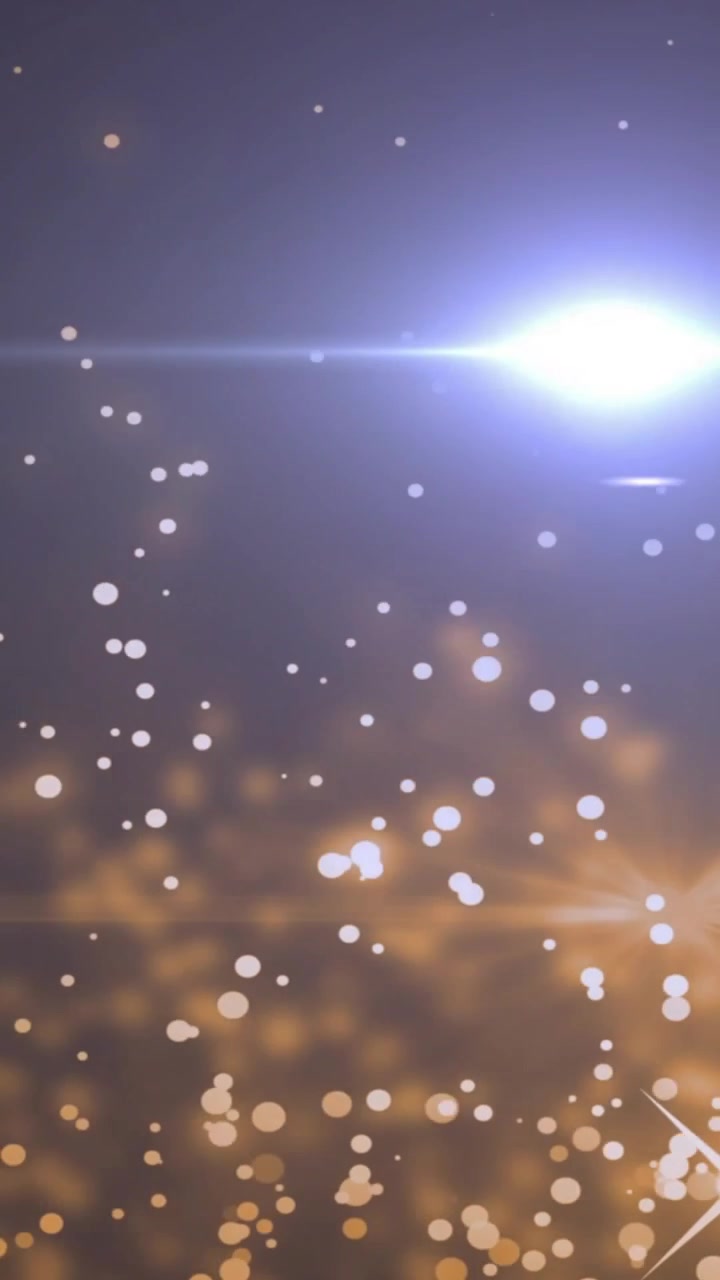 Video verticale: Striscia bluastra che emerge con bokeh dorato scintillante, fluttuando e luccicando, creando un contrasto glaciale.