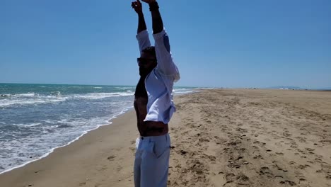 man having fun on the shore of the beach