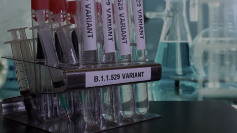 close up shot of omicron b.1.1.529 laboratory samples being placed into a rack, the new deadly variant of covid 19 identified in south africa