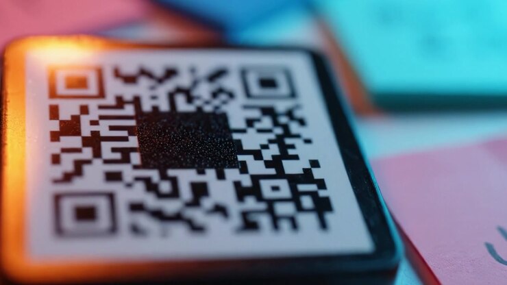 Detailed Close-Up of a QR Code with Colorful Sticky Notes in the Background Showcasing the Popular Digital Linking Technology for Easy Access and Sharing.