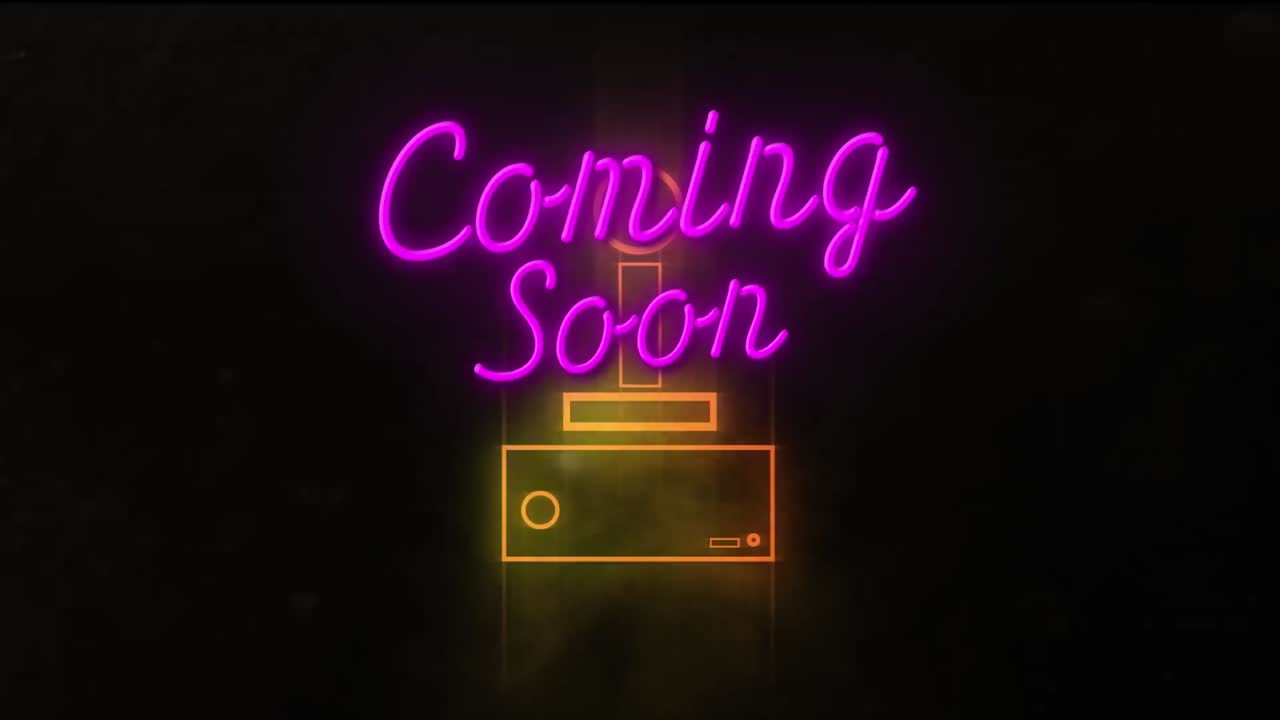 Animation of coming soon neon text over video game control