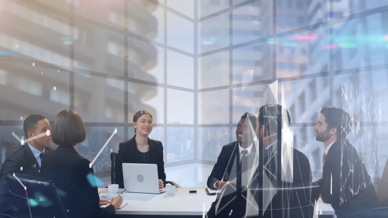 Animation af et netværk af forbindelser over forretningsfolk i møde