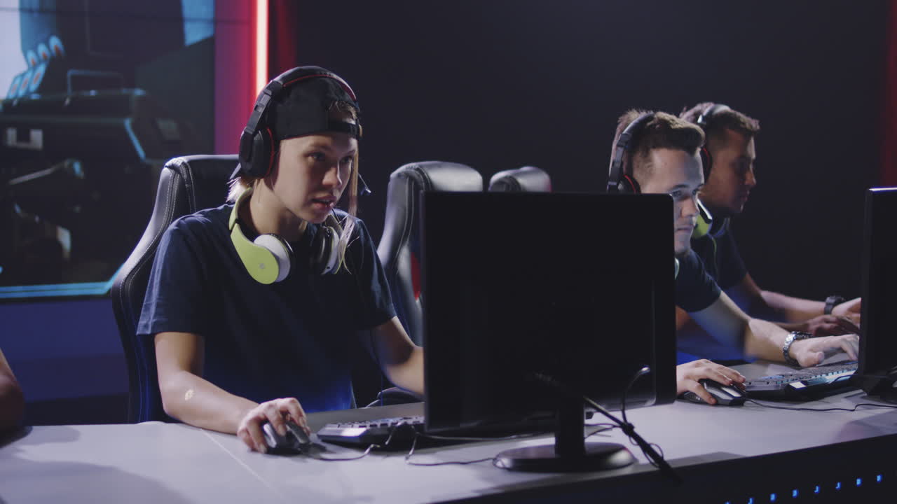 Gaming Team Winning a Match Medium Closeup of a Gaming Team Winning a Match at a Tournament