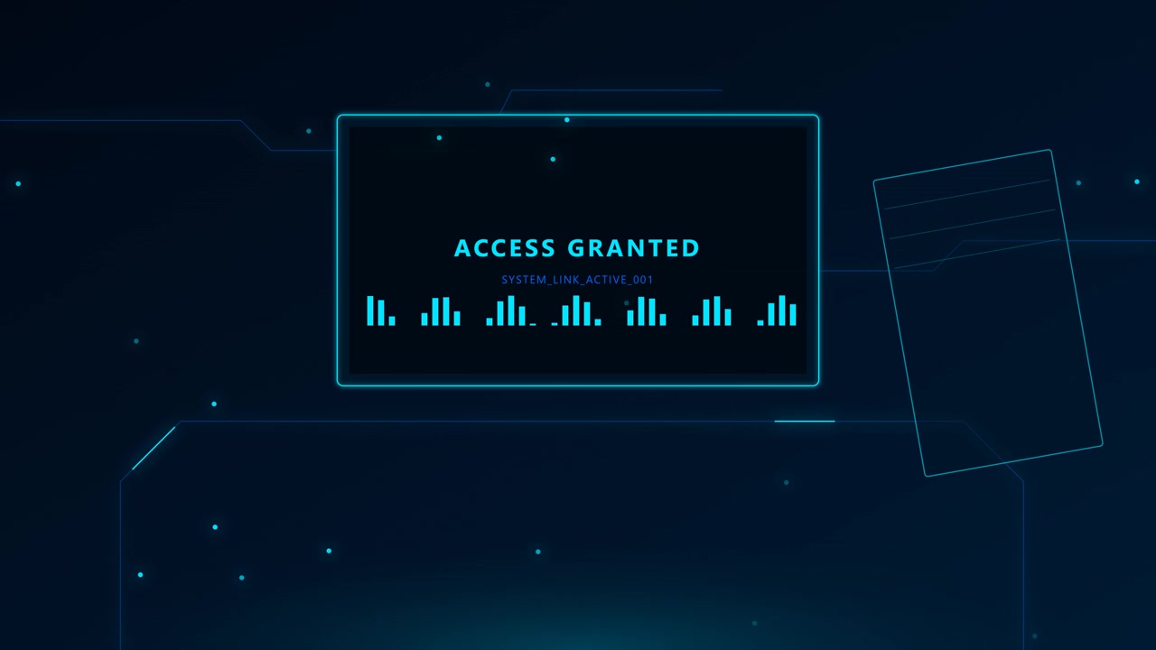 Digital Interface Displaying Access Granted Notification with Animated Audio Visualizer