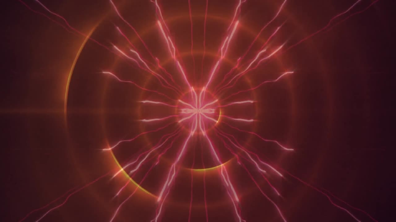 검은 바탕에 빛나는 원 위에 움직이는 빛의 흔적