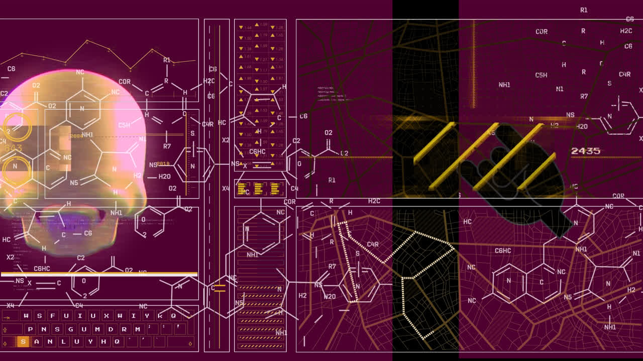 animación del procesamiento de datos sobre el cráneo