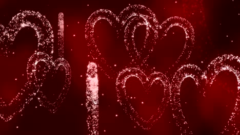 corazones brillantes sobre un fondo rojo
