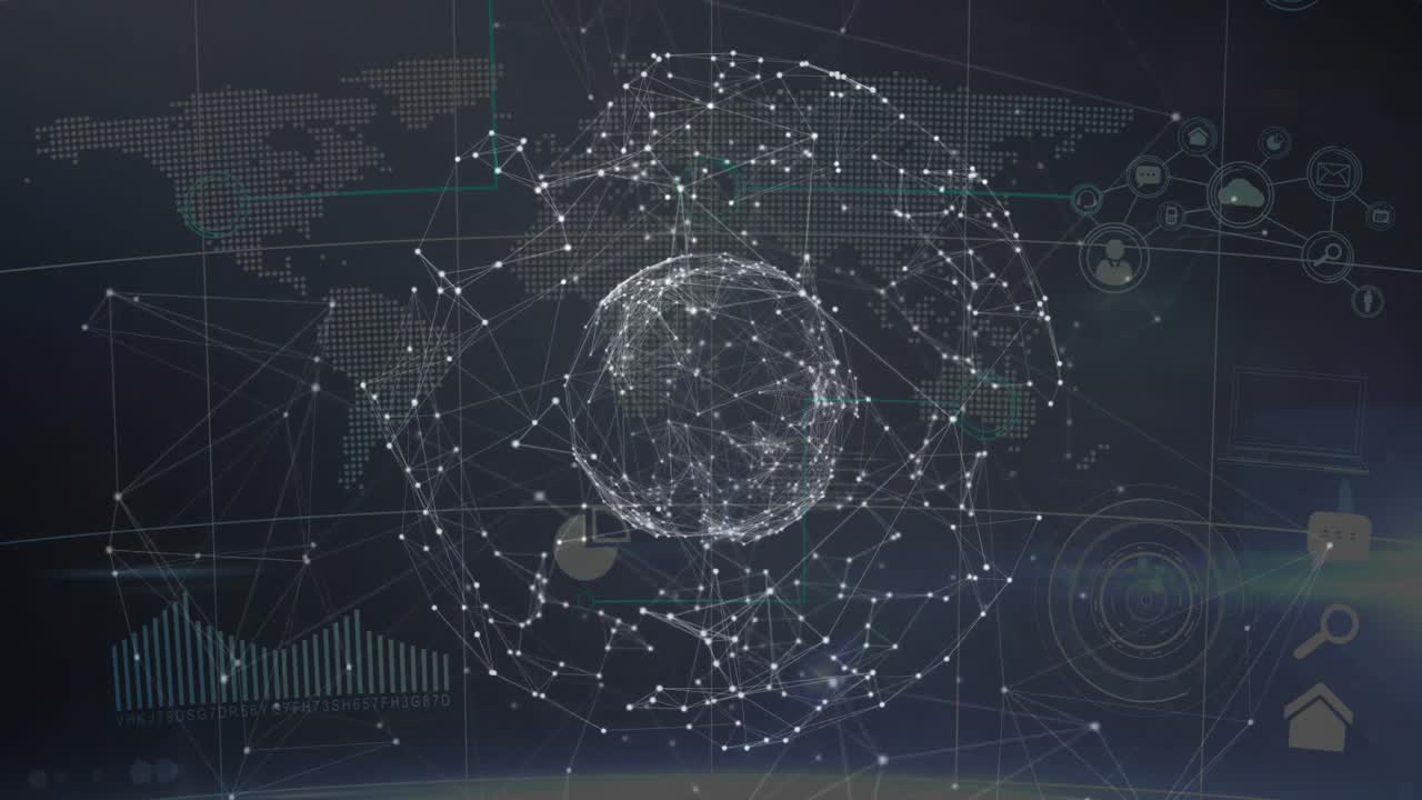 Receiving data packet initiating globe rotating showing world map illustrating data flow exchange