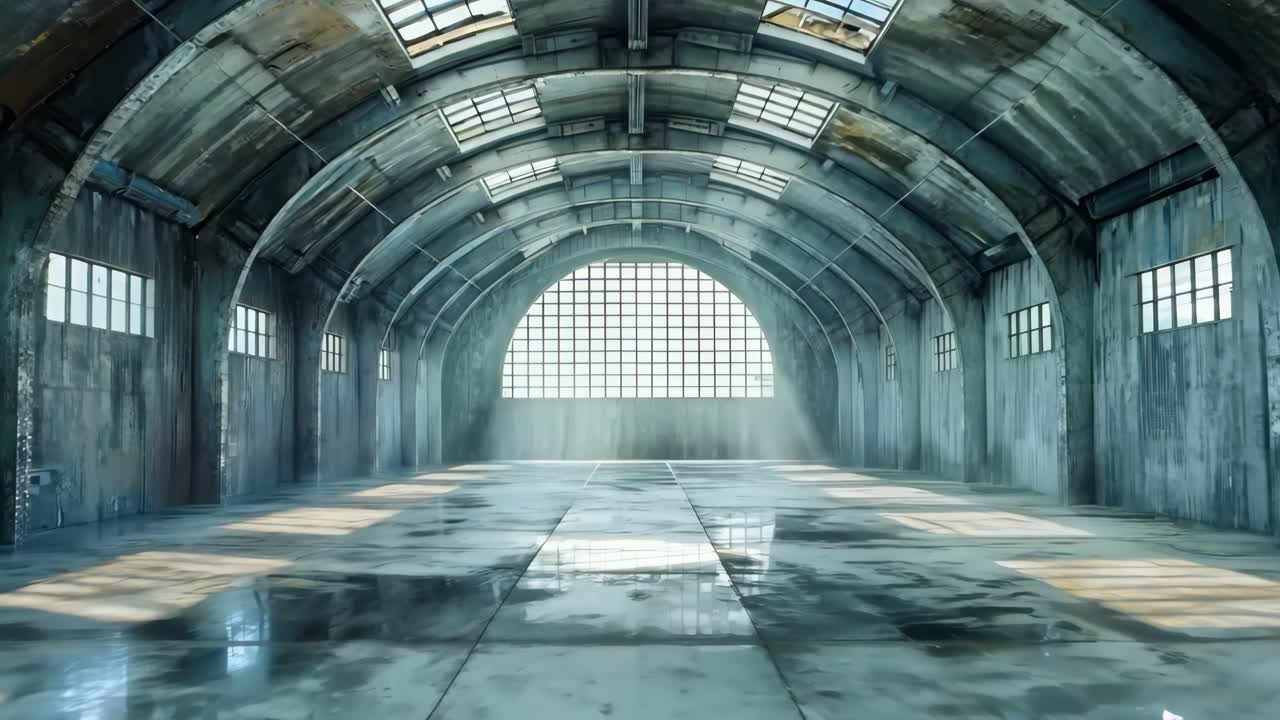 그 중간에 큰 창문이 있는 큰 빈 방