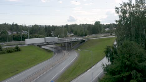 still aerial view of cars entering a motorway in finland near helsinki