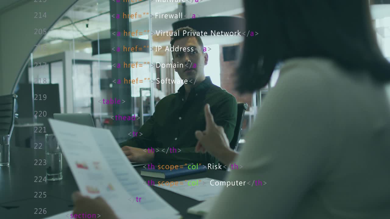 Mid adult woman unfolding printed report and sparking cybersecurity overlay for analyzing risks