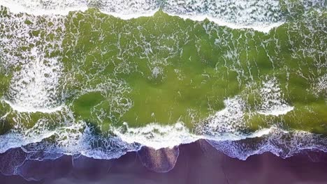 sea waves rolling on beach top down aerial view