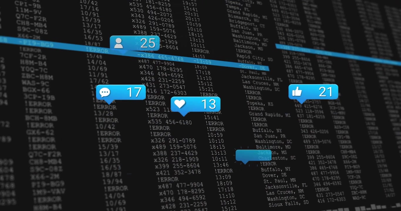 Starting blue comment icon sliding in icons updating metrics on code backdrop visualizing activity