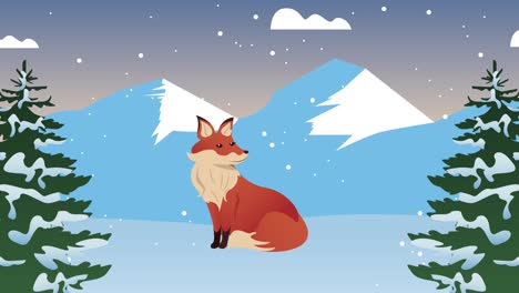 feliz animación de navidad con zorro en el paisaje de nieve