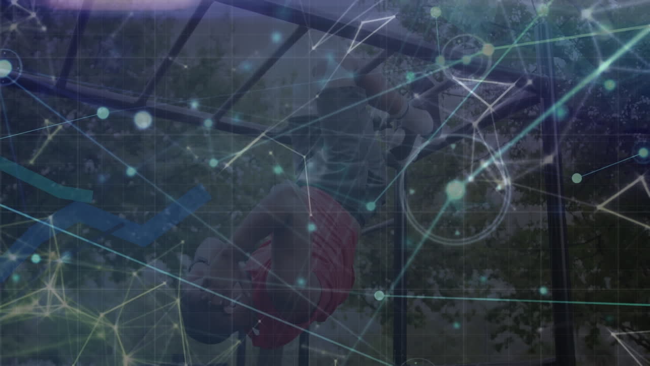 야외 운동을 하는 백인 남성에 대한 연결 네트워크의 애니메이션