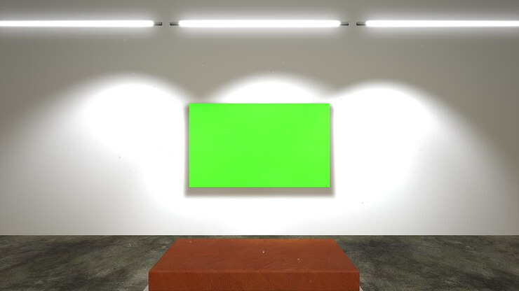 Hall of art gallery museum with frame for picture and photos with mock-up screen frame