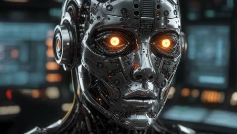 close-up of a futuristic robot head