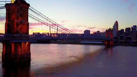 a beautiful evening aerial shot of cincinnati ohio with bridge crossing the ohio river foreground 1
